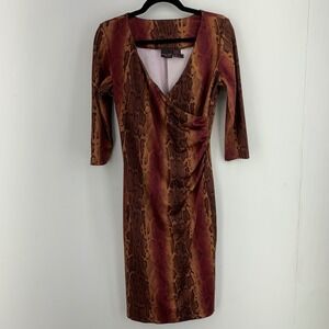 Vtg Y2K Shape FX Newport News Women 6 Snake Print Ruched Wrap Statement Dress